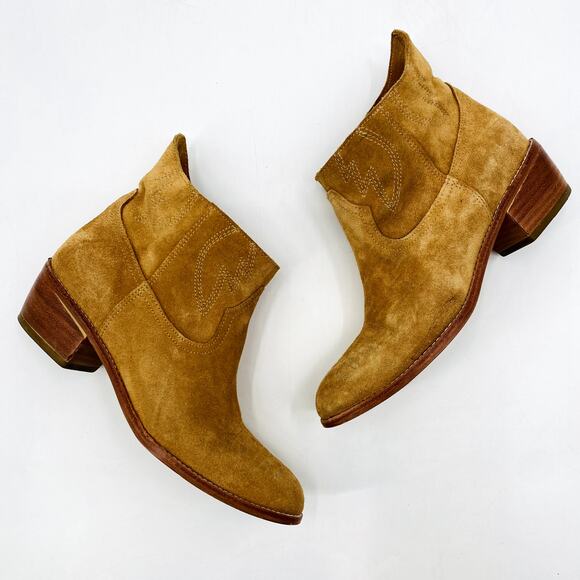 Prune Tan Suede Cowboy Booties - Picture 1 of 8